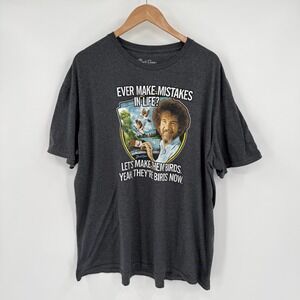 Bob Ross Grey "Let's Make Them Birds"‎ Graphic Short Sleeve Men's 2XLve T-Shirt